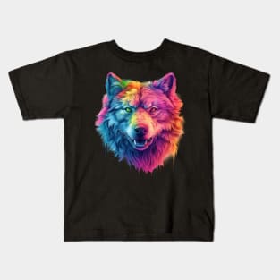 Rainbow Spirit: Trippie Wolf in Pastel Hues Kids T-Shirt